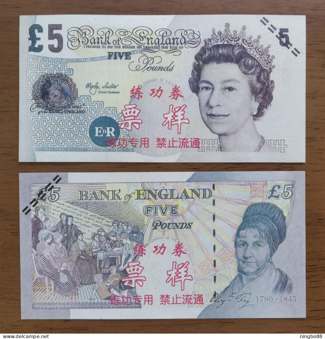 China BOC (Bank Of China) Training/test Banknote,United Kingdom Great Britain POUND C Series £5 Specimen Overprint,used - [ 8] Fakes & Specimens