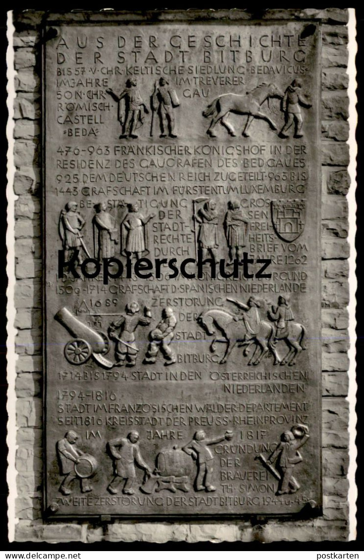 ÄLTERE POSTKARTE BITBURG EIFEL GEDENKTAFEL AUS DER GESCHICHTE DER STADT BITBURG CHRONIK Relief Ansichtskarte AK Postcard - Bitburg