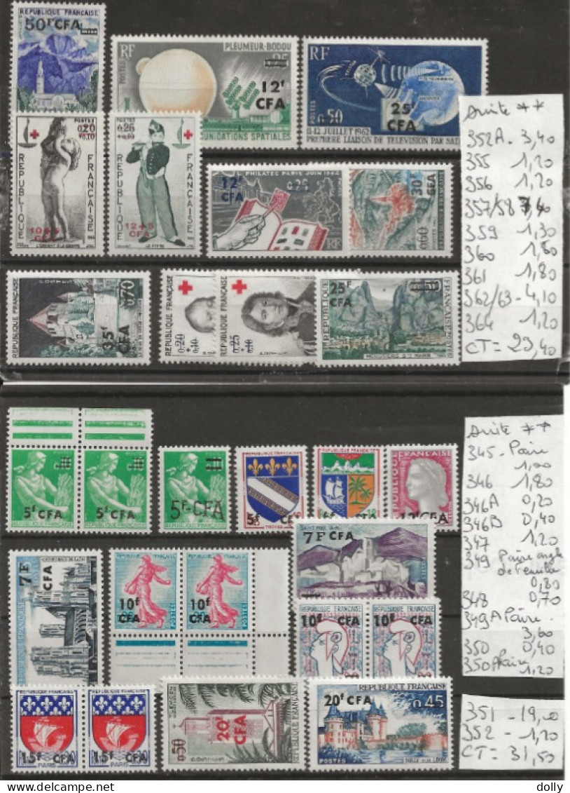 TIMBRE DE CFA NEUF**MNH DU Nr 286 A 382 COTE 248,30  € - Sammlungen