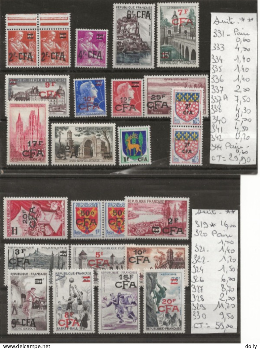 TIMBRE DE CFA NEUF**MNH DU Nr 286 A 382 COTE 248,30  € - Collections