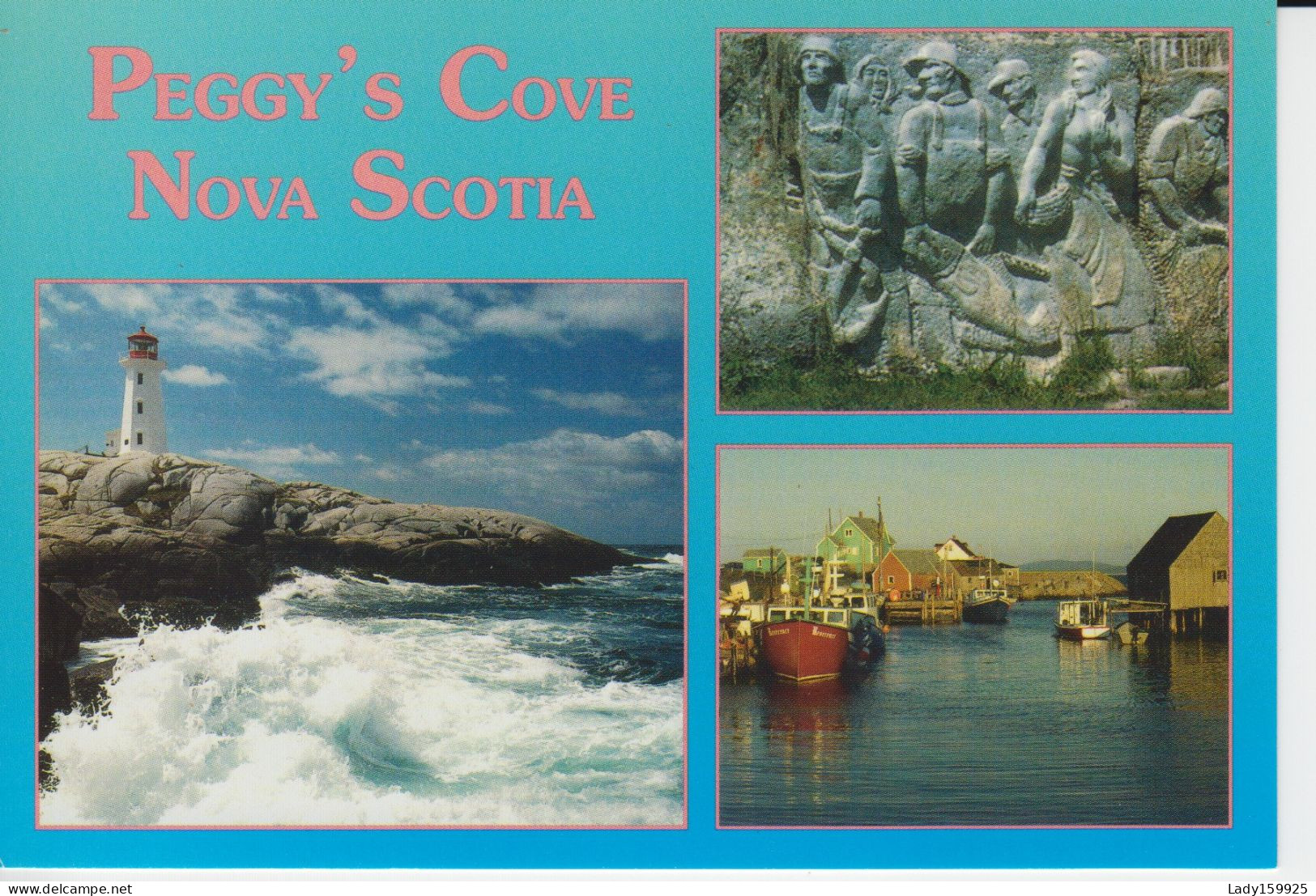 Multi Vues Pegg's Cove N.S. Carte Moderne Phare Village Sculpture De Pécheurs Lighthouse Sculpture Of Stone Sinners 2 Sc - Halifax