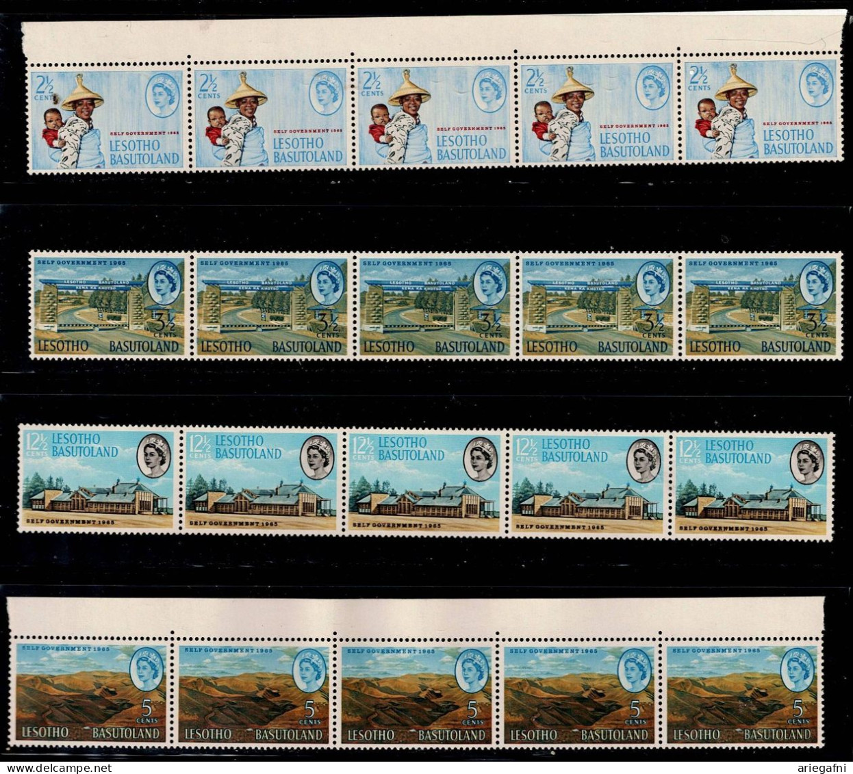 LESOTHO - BASUTOLAND 1965 SELF-MANAGEMENT STRIP OF 5 MI No 91-4 MNH VF!! - 1965-1966 Autonomia Interna