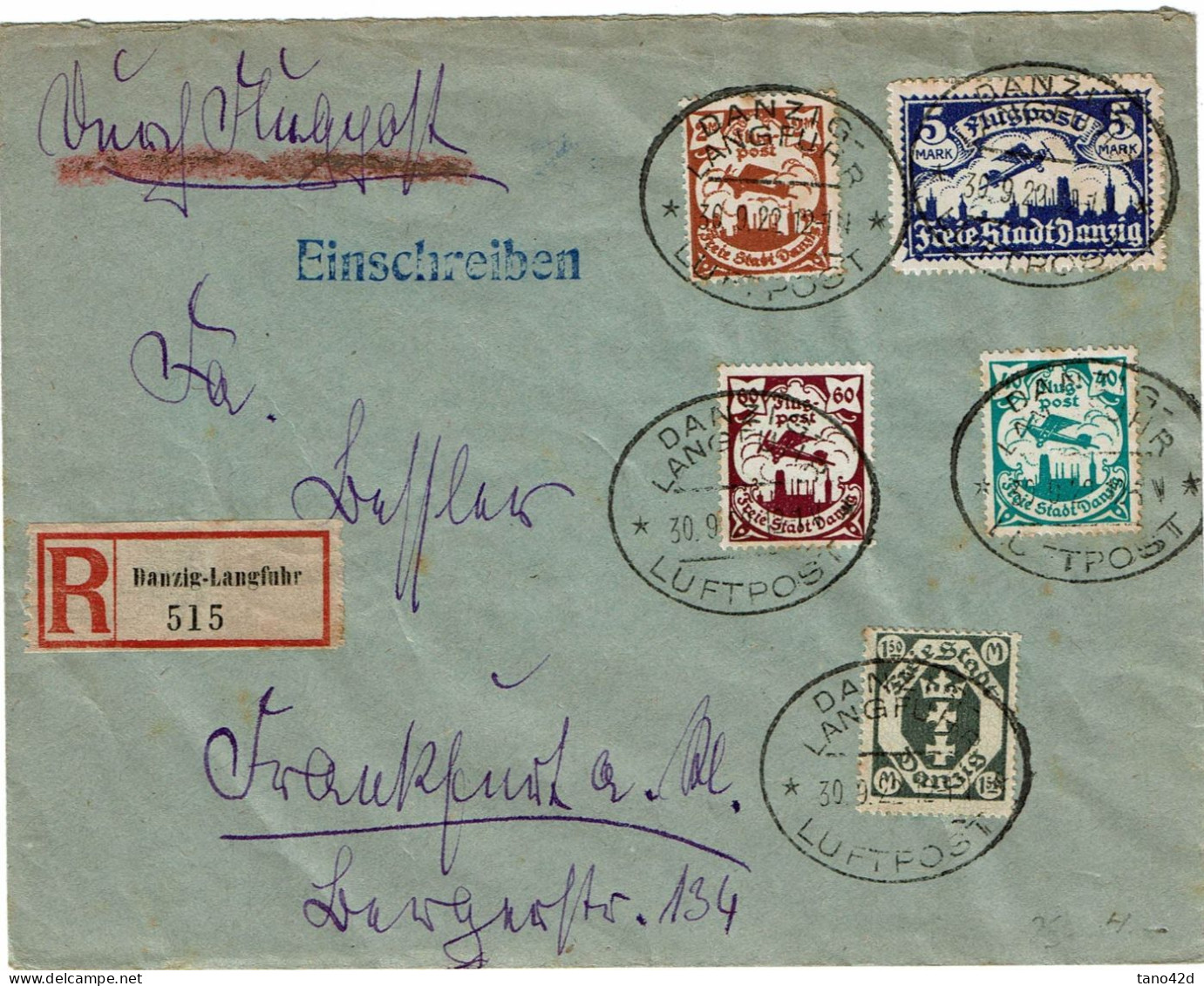 CTN86-  LETTRE REC. DANZIG-LANGFUHR 30/9/1922 - Briefe U. Dokumente