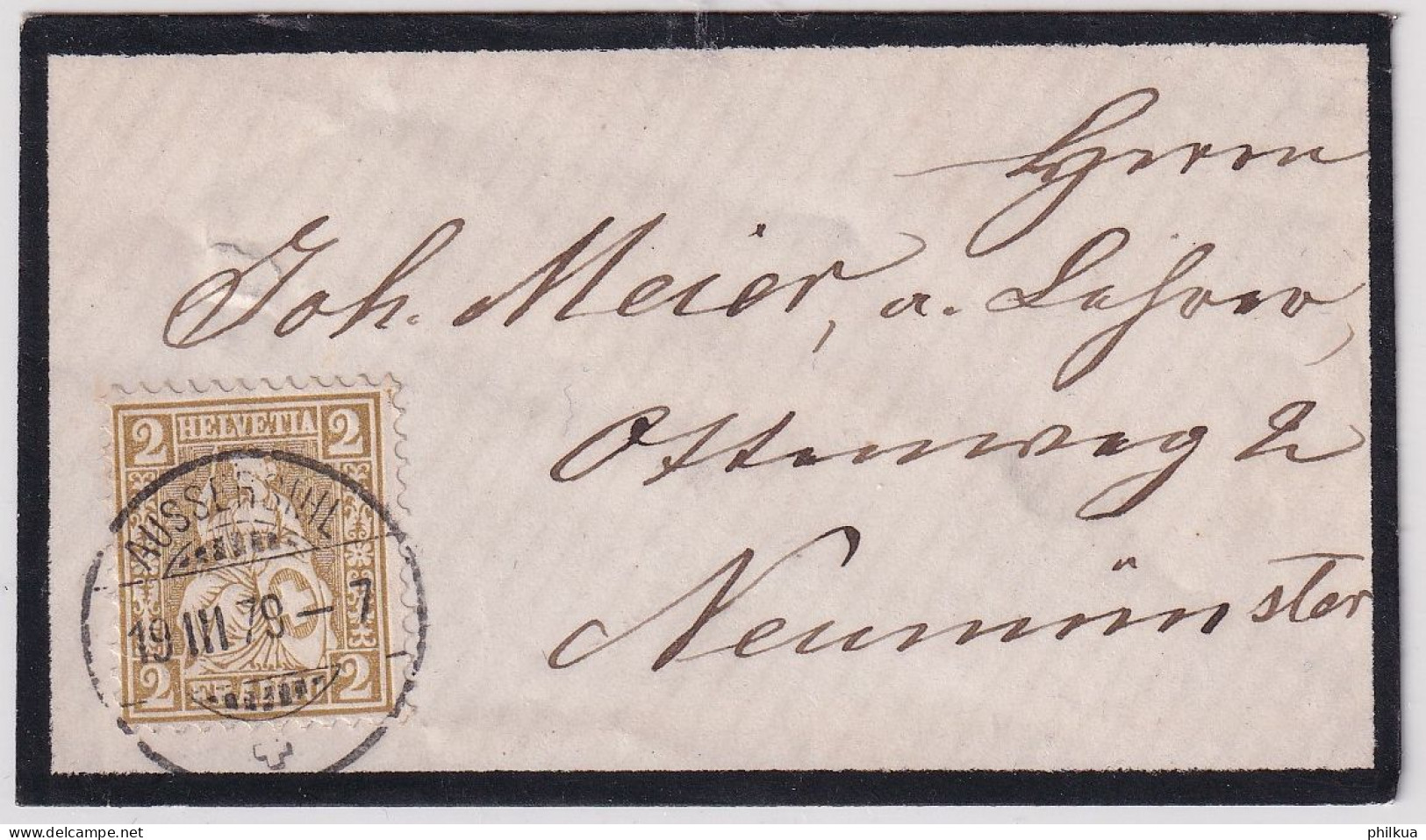 MiNr. 29 Schweiz 1867, 4. März. Freimarken: Sitzende Helvetia Auf Trauerbrieflein Ab AUSSERSIHL Nach NEUMÜNSTER - Storia Postale