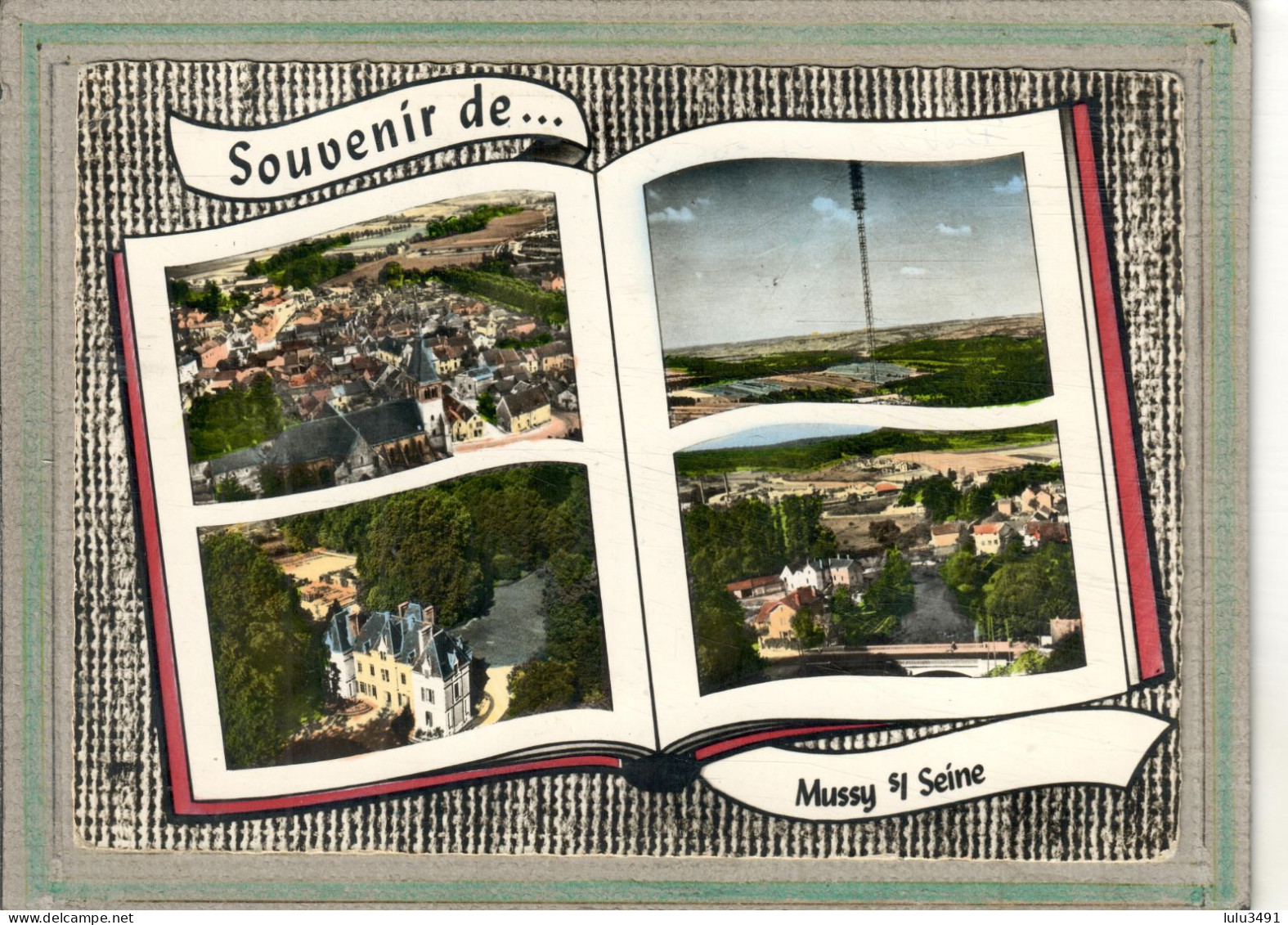 CPSM Dentelée (10) MUSSU-sur-SEINE - Carte Souvenir De Multivues Aériennes Au Livre Ouvert - Colorisée De 1960 - Mussy-sur-Seine