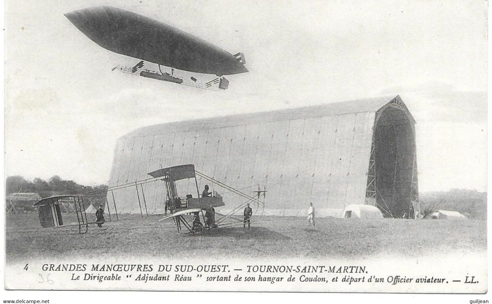 AVIATION DIRIGEABLE - GDES MANOEUVRES DU SUD OUEST - TOURNON-SAINT-MARTIN - DIRIGEABLE " ADUJUDANT REAU " Carte écrite - Dirigeables