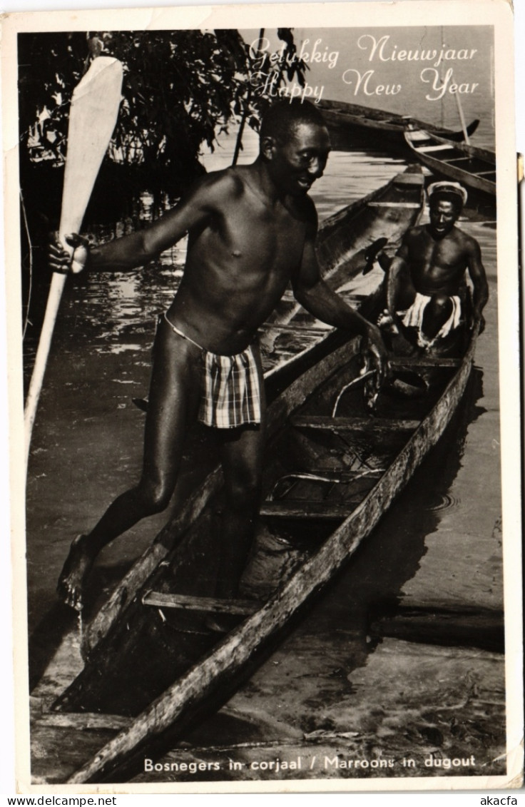 PC SURINAME BOSNEGERS IN CORJAAL - MARROONS IN DUGOUT (a2888) - Surinam