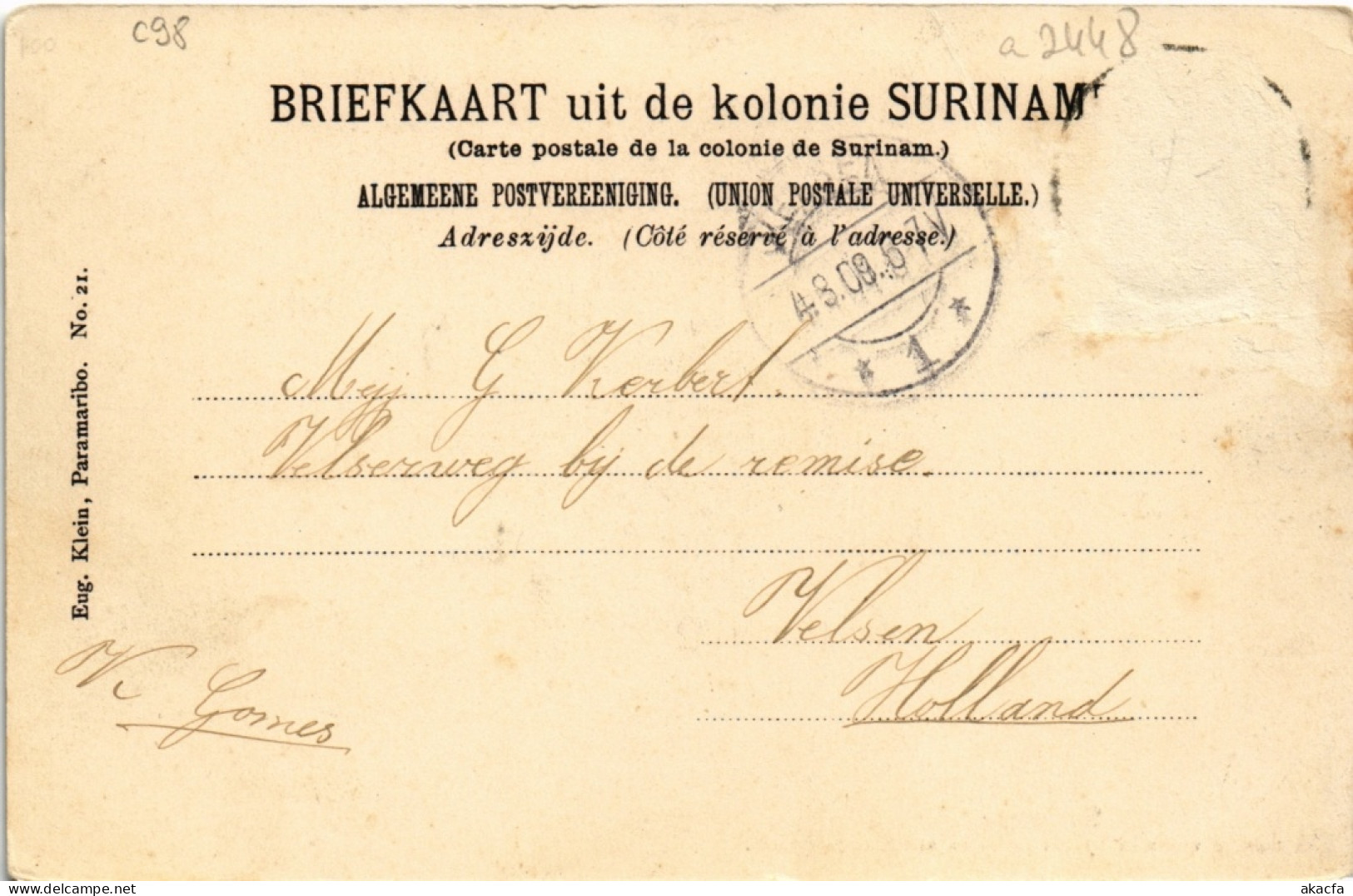 PC SURINAME - INDIAANSCHE VROUWEN BY HET BEREIDEN (a2448) - Suriname