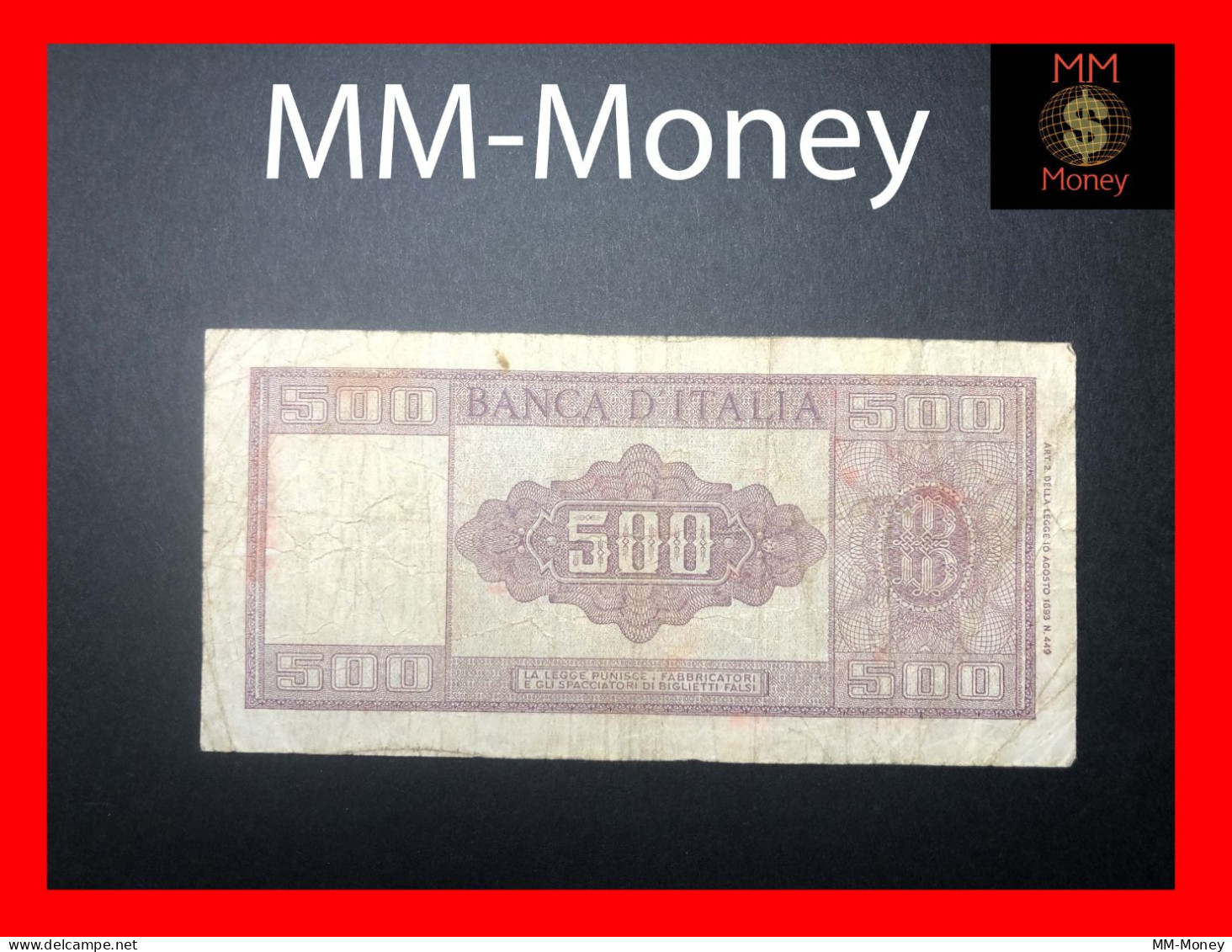 ITALY 500 Lire  20.3.1947   P.  80   ""replacement  W""   **rare**    F \ VF    [MM-Money] - Altri & Non Classificati