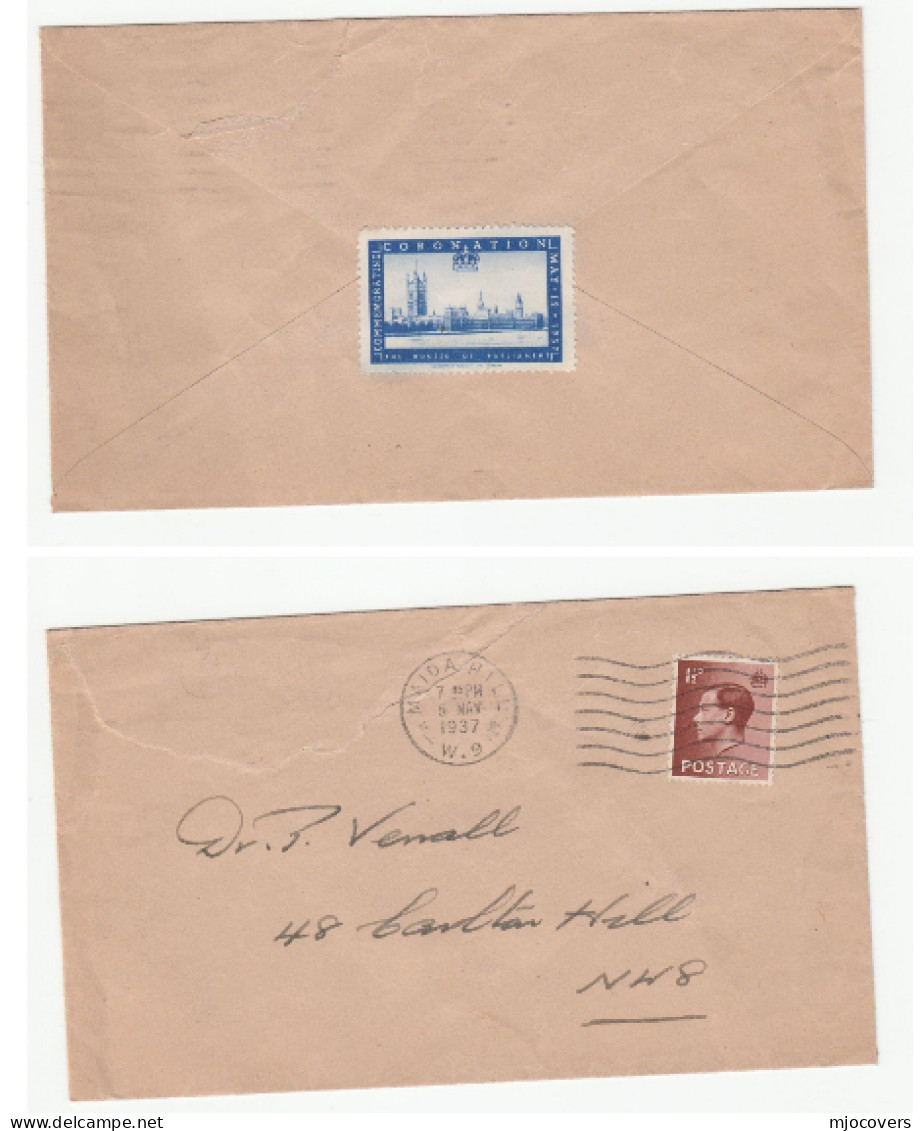 1937 Houses Of Parliament CORONATION Commemorative Label Seal GB E8 Stamps Cover Eviii Royalty - Cartas & Documentos