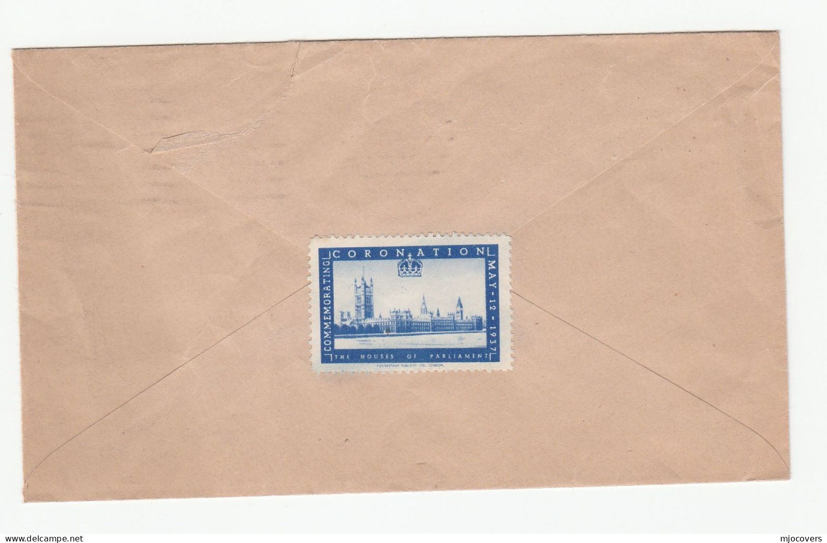 1937 Houses Of Parliament CORONATION Commemorative Label Seal GB E8 Stamps Cover Eviii Royalty - Cartas & Documentos