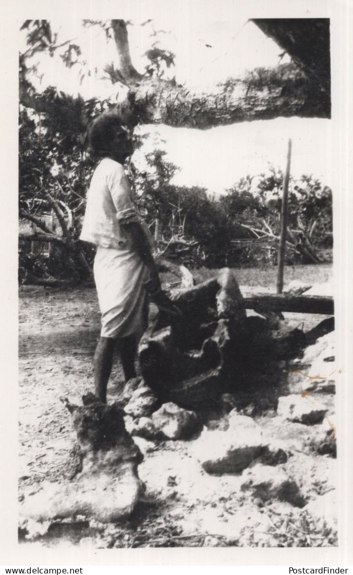 Fiji Beating A Wooden Log War Drum PB Postcard Photo - Fidji