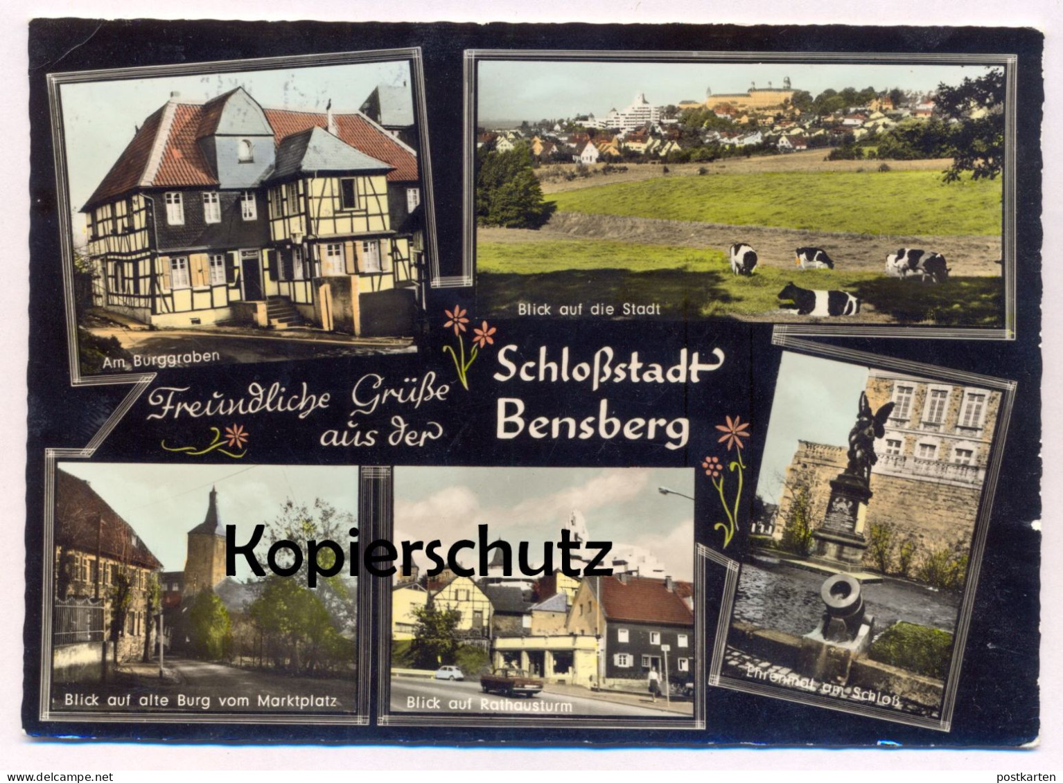 ÄLTERE POSTKARTE FREUNDLICHE GRÜSSE AUS DER SCHLOSSSTADT BENSBERG BURGGRABEN RATHAUSTURM Bergisch Gladbach Ansichtskarte - Bergisch Gladbach