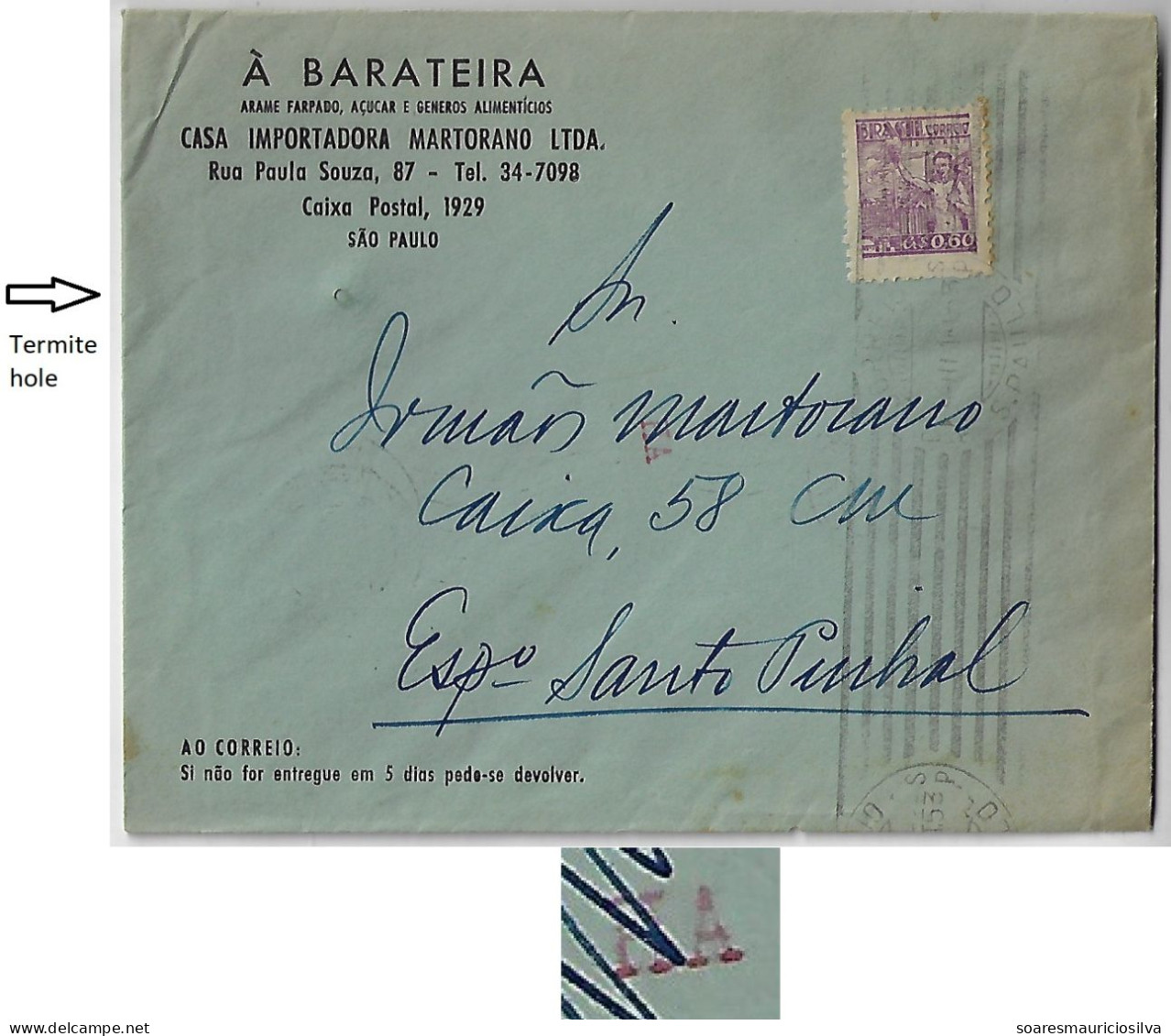 Brazil 1953 Importing House Barateira Cover From São Paulo To Pinhal Stamp Cr$0.6 Electronic Sorting Mark Transorma HA - Briefe U. Dokumente