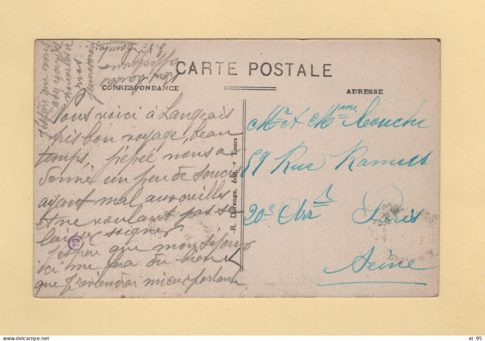 Convoyeur - Tours A Saumur - 1926 - Type Semeuse - Railway Post