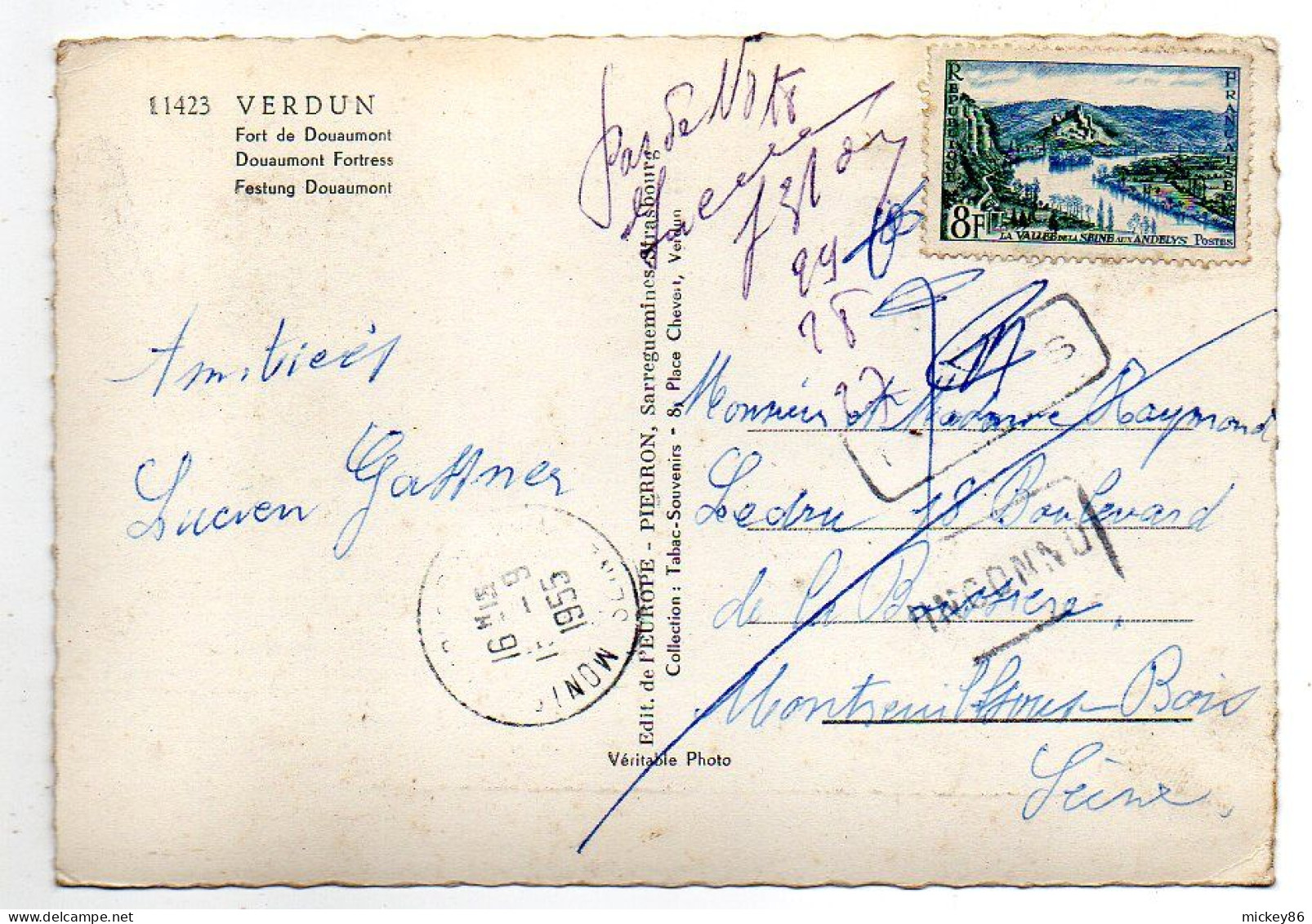 VERDUN -1955--Le Fort De Douaumont ..--militaria--..timbre...cachet... ..griffes - Verdun