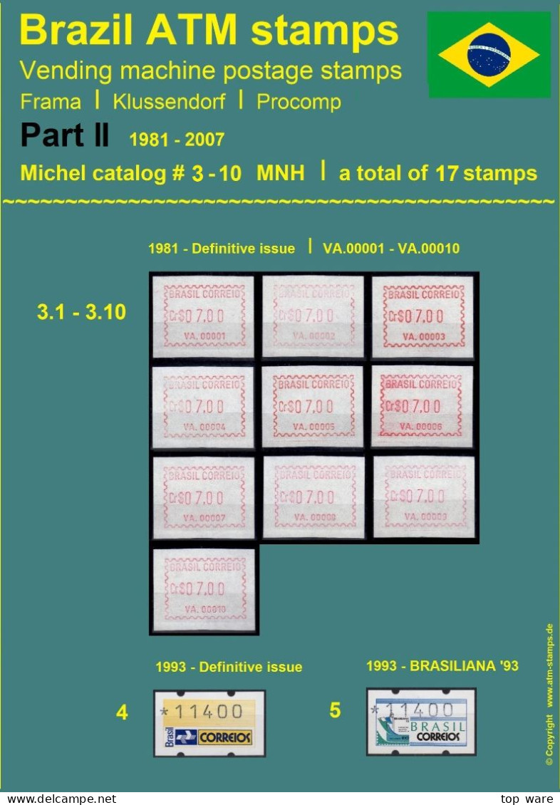 Brazil Brasilien ATM Stamps Part II 1981-2007 Collection MNH / Frama Klussendorf CVP Automatenmarken - Franking Labels