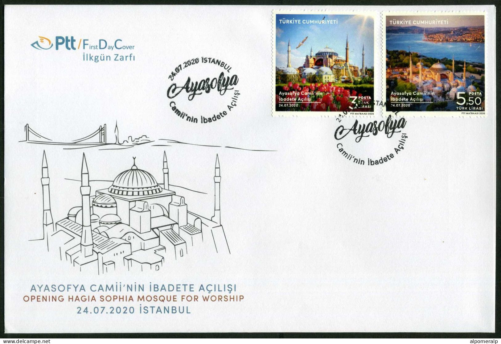 Türkiye 2020 Consecration Of Hagia Sophia As Mosque Mi 4594-4595 FDC - Moschee E Sinagoghe