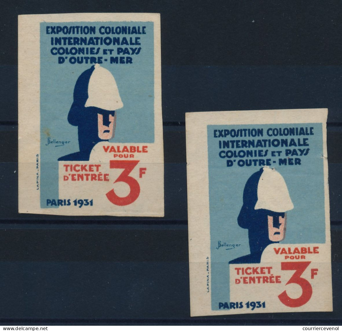 Exposition Coloniale PARIS 1931 - Deux Tickets D'entrée - Etat TTB - Tickets - Vouchers