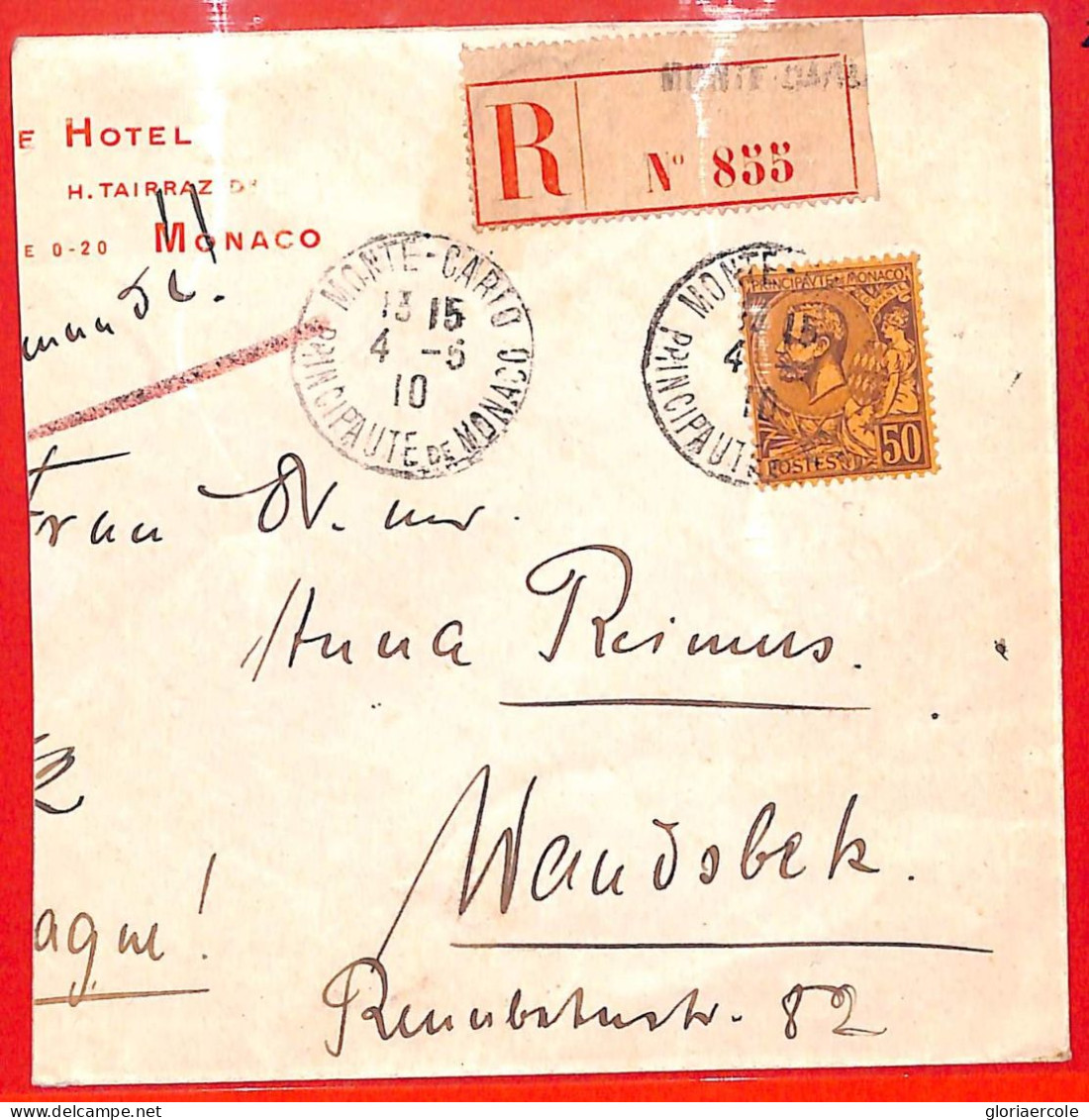 Aa0996 - MONACO - Postal History - REGISTERED COVER To  GERMANY 1910 - Covers & Documents