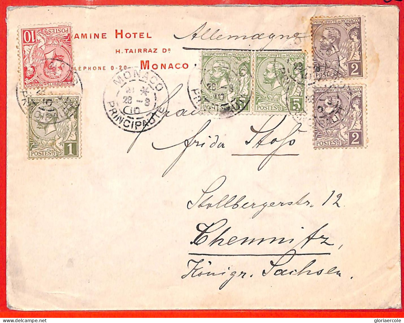 Aa0998 - MONACO - Postal History - Hotel COVER To  GERMANY 1910 Nice Franking - Covers & Documents