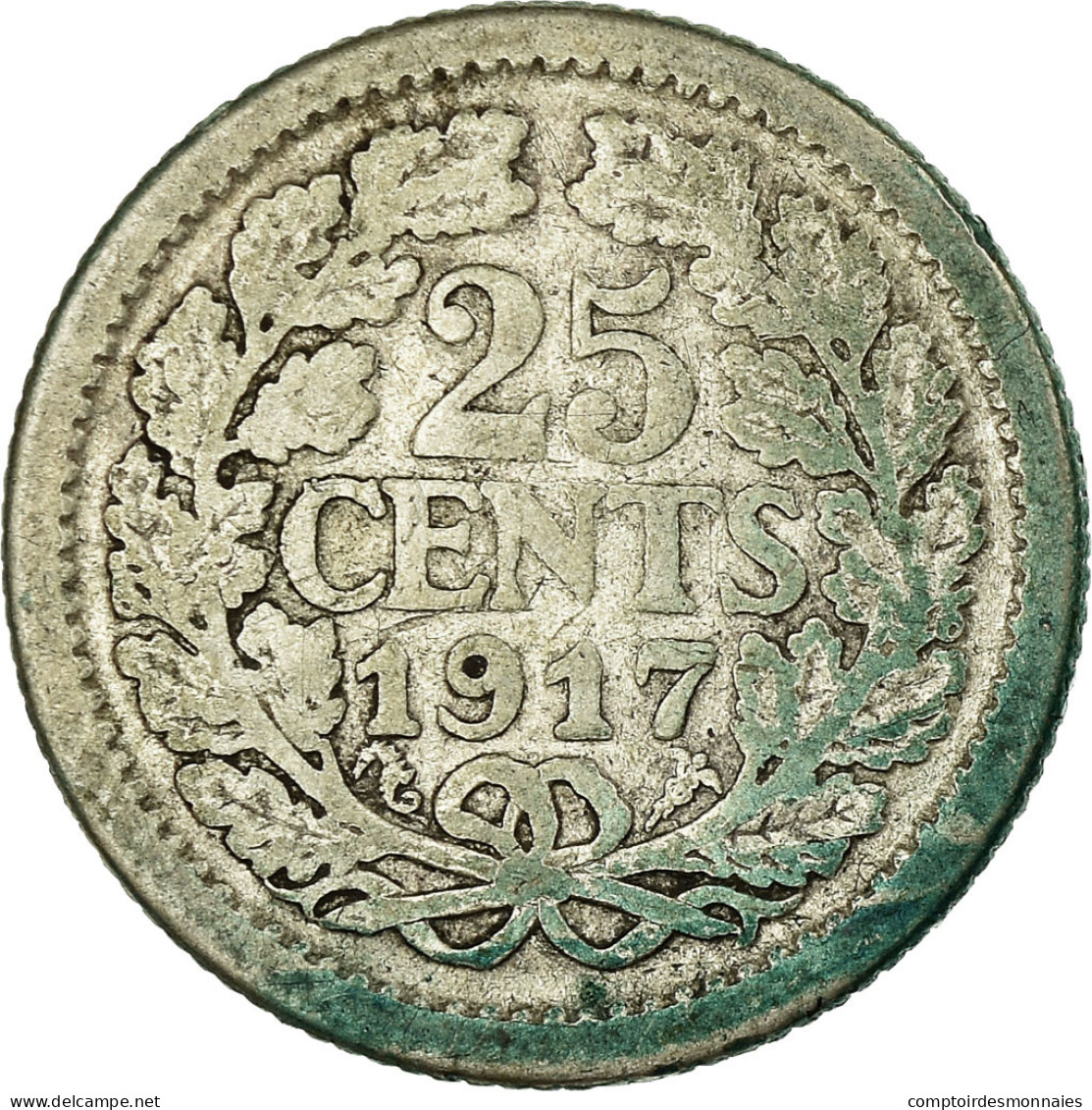 Monnaie, Pays-Bas, Wilhelmina I, 25 Cents, 1917, TB+, Argent, KM:146 - 25 Centavos