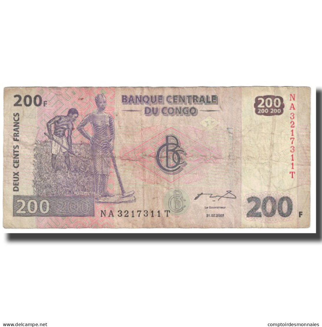 Billet, Congo Democratic Republic, 200 Francs, 2007, 2007-07-31, KM:95a, TTB - Democratic Republic Of The Congo & Zaire