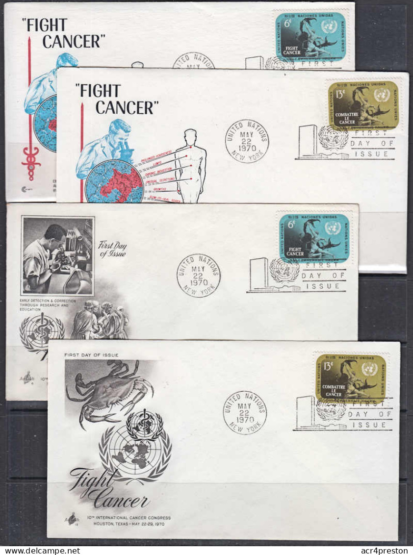 Ca0352 UNITED NATIONS 1970, SG 207-8 Intenational Cancer Congress, 4 FDCs - Storia Postale