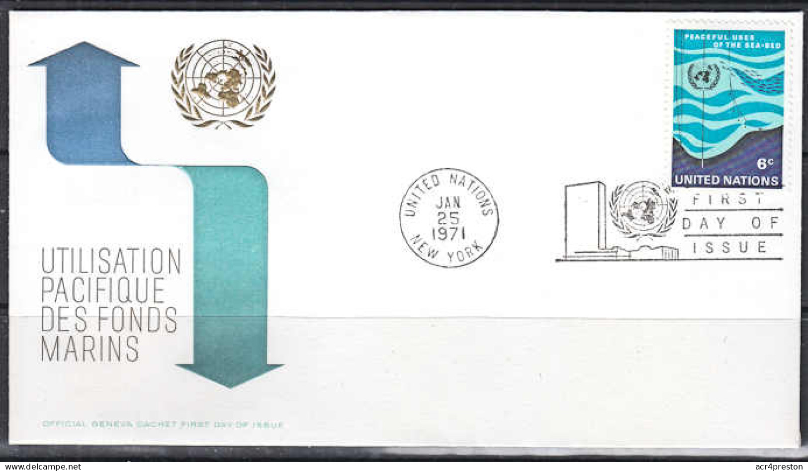 Ca0473 UNITED NATIONS 1971, SG215 Peaceful Utilisation Of The Sea-bed, FDC - Storia Postale