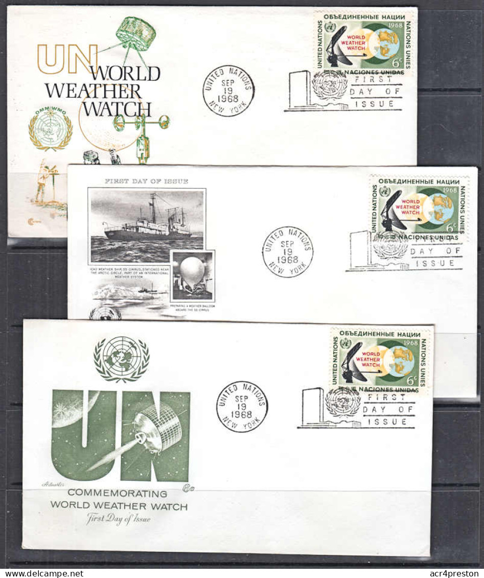 Ca0625 UNITED NATIONS 1968, SG189  World Weather Watch, 3 Diff FDCs - Briefe U. Dokumente