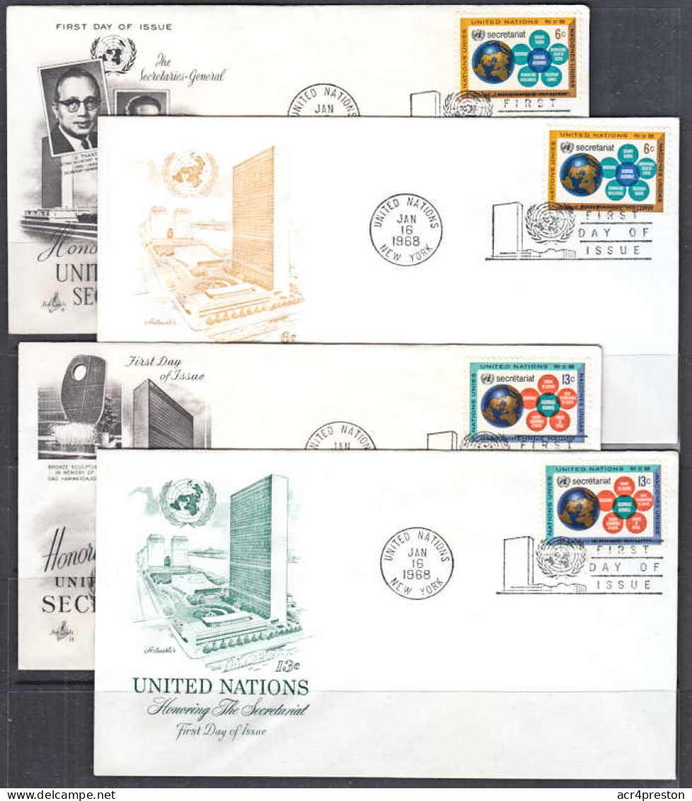 Ca0695 UNITED NATIONS 1968, SG183-4 UN Secretariat, 4 Diff FDCs - Covers & Documents