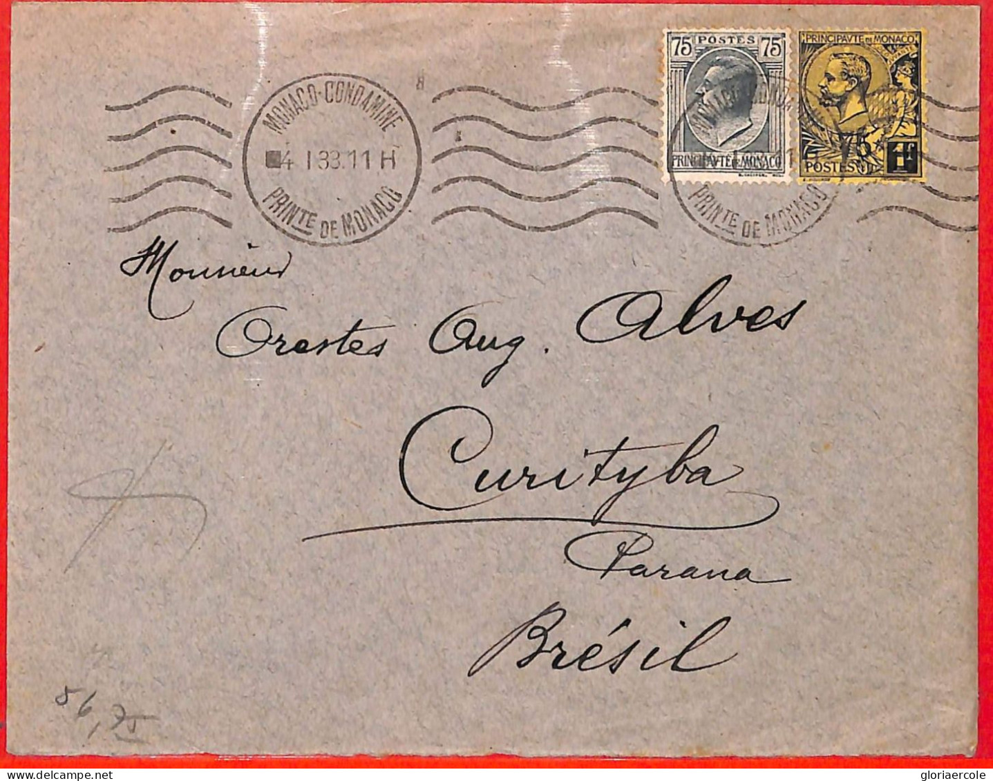 Aa1002 - MONACO - Postal History -  COVER To BRAZIL  1933 - Briefe U. Dokumente