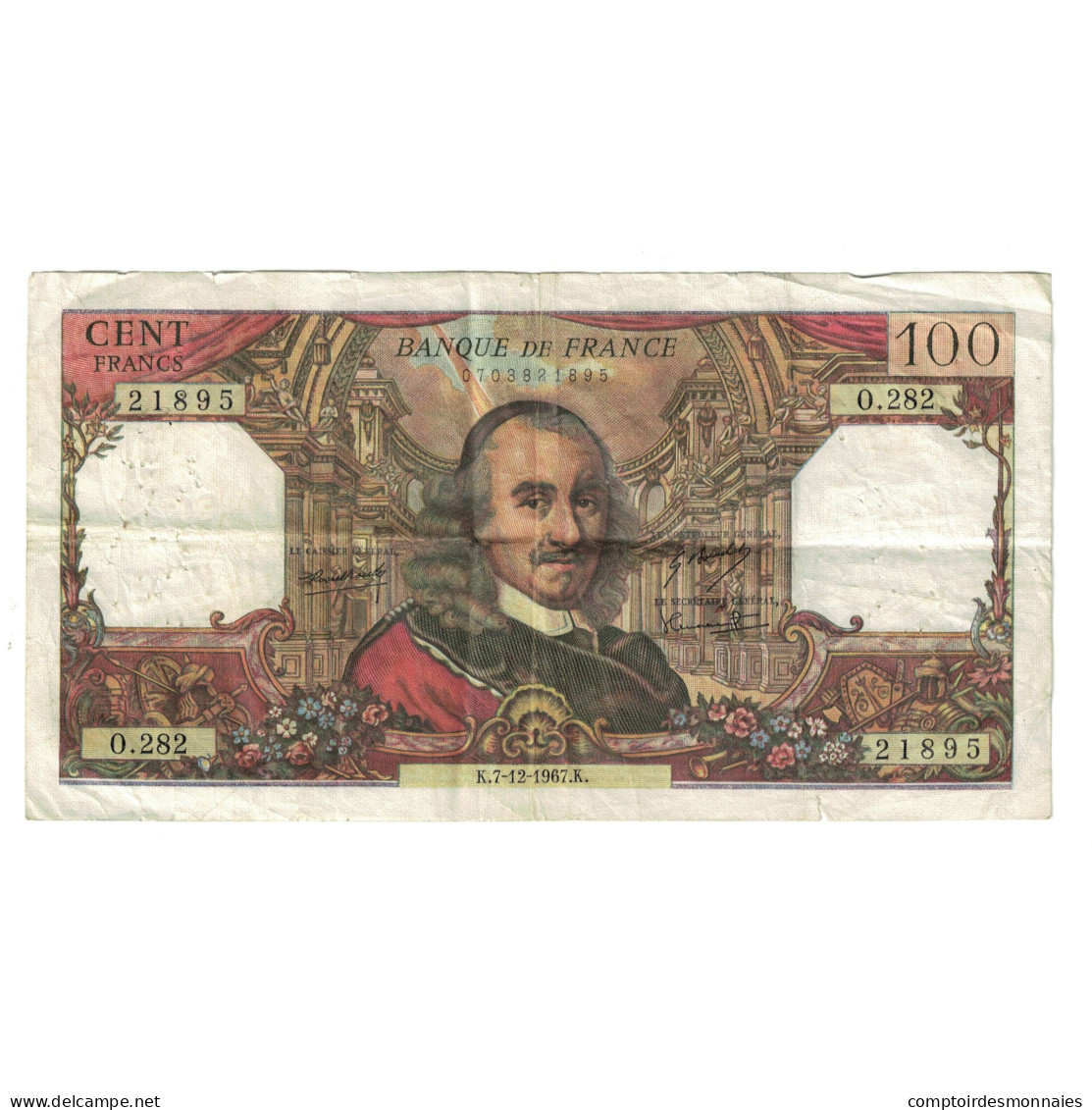 France, 100 Francs, Corneille, 1967, O.282, TB, Fayette:65.19, KM:149c - 100 F 1964-1979 ''Corneille''
