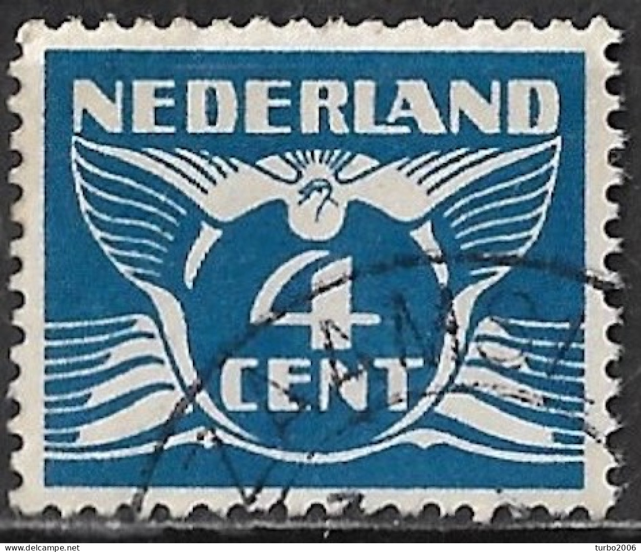 Blauwe Kras Door De Vleugel Onder De 1e D Van NeDerland In 1924-1925 Vliegende Duif 4 Cent Blauw Zonder WM NVPH 148 - Variétés Et Curiosités