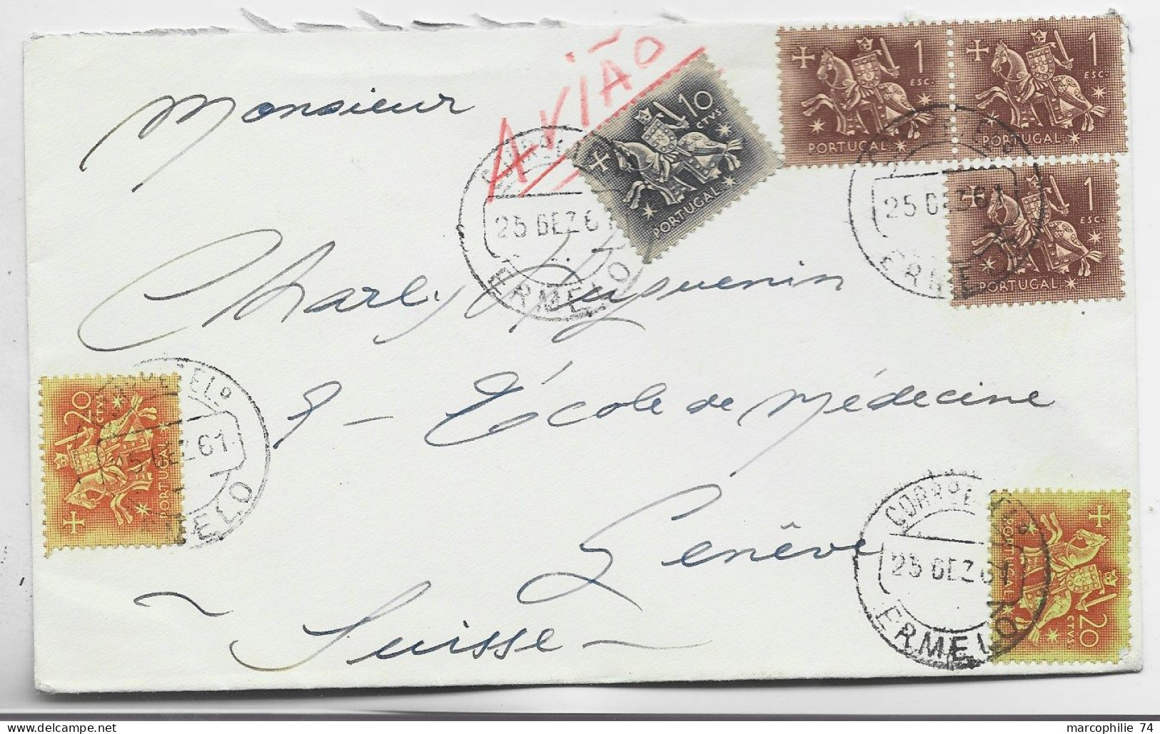 PORTUGAL 1 ESCX3+10C+2CX2 LETTRE COVER ERMELO 1961 TO GENEVE - Storia Postale