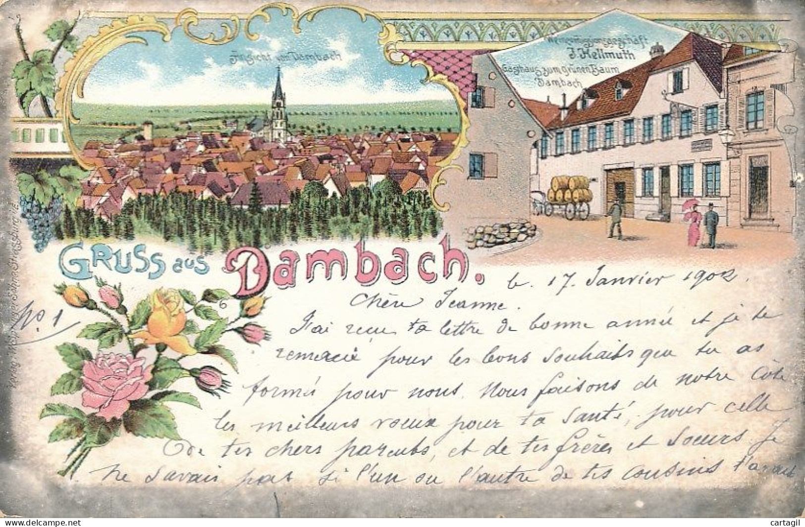 CPA (Gruss Litho  Multivues Précurseur 1902) -24998 -67 -Dambach  Dont Gasthaus "Zum Grünen Baum"-Envoi Gratuit - Dambach-la-ville