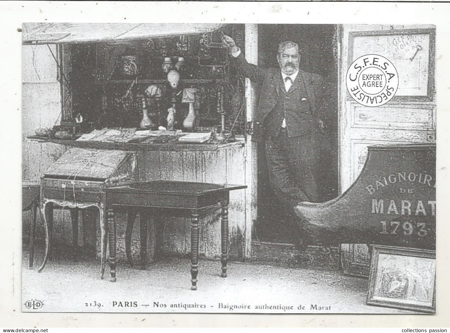 Cp, Reproduction, Publicité: Michel Voyer , Antiquités, Poitiers, Nos Antiquaires, Paris, Baignoire Authentique De Marat - Tiendas