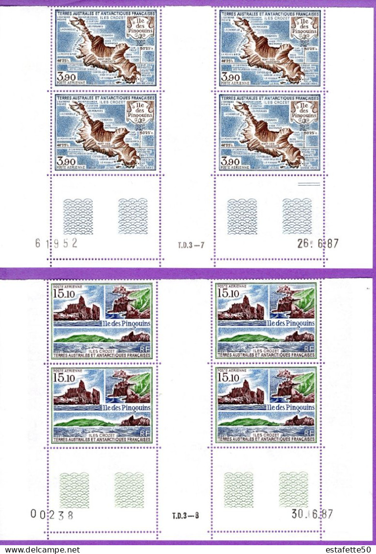 TAAF; 1987/1988; 2 Blocs De 4,coins Datés;TP  PA N° 100 Et 101"Neufs**MNH, Géologie En Antartique " - Collections, Lots & Series