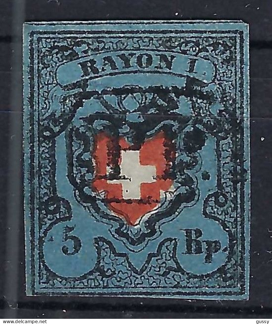 SUISSE Ca.1850: Le "5 Rp. Bleu Foncé Rayon I" ZNr. 15II, Obl. "P.P.", Très Forte Cote, Attest. "Moser" - 1843-1852 Federal & Cantonal Stamps