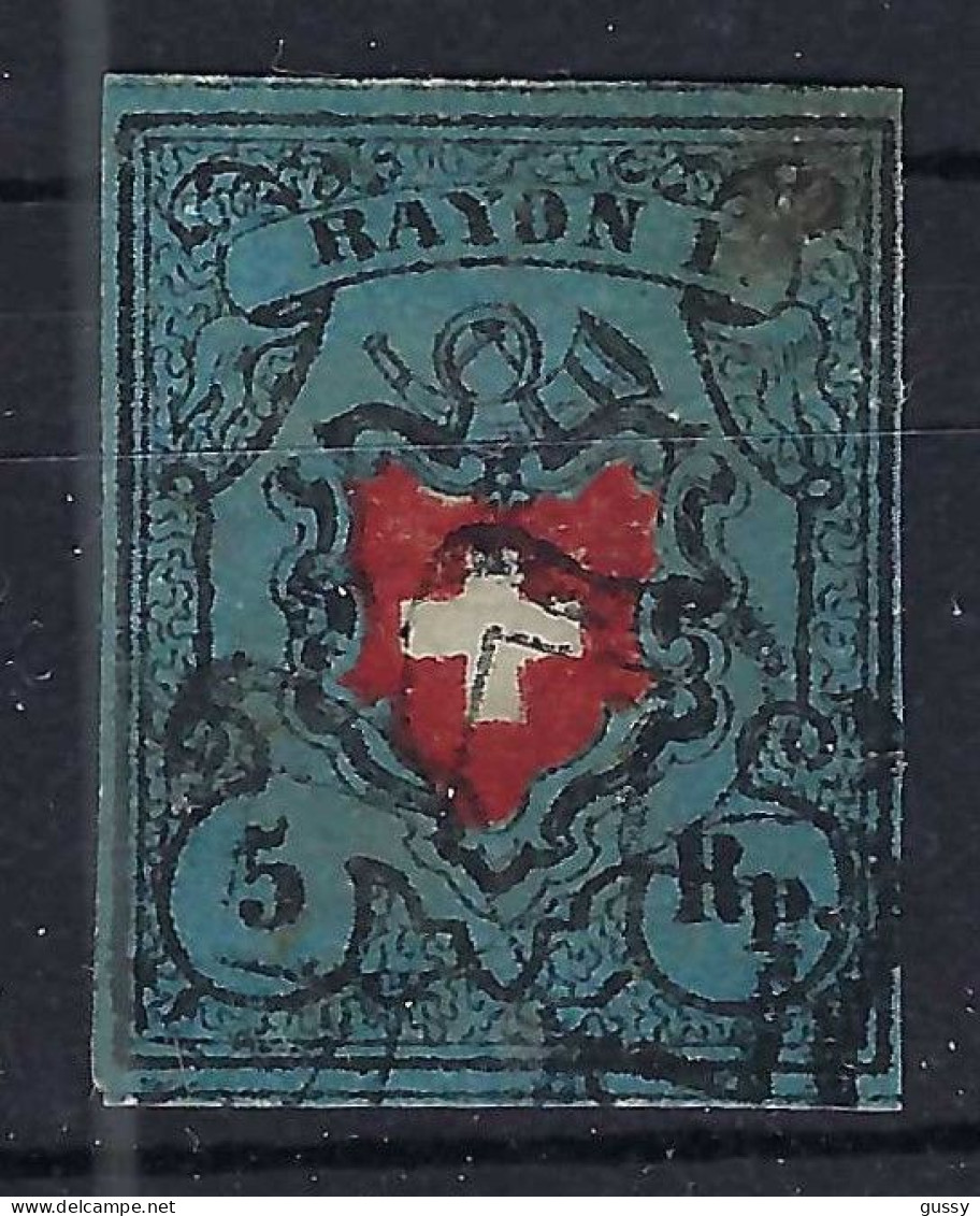 SUISSE Ca.1850: Le "5 Rp. Bleu Foncé Rayon I" ZNr. 15II, Obl. "rosette De Zürich", Très Forte Cote, Attest. "Moser" - 1843-1852 Federal & Cantonal Stamps