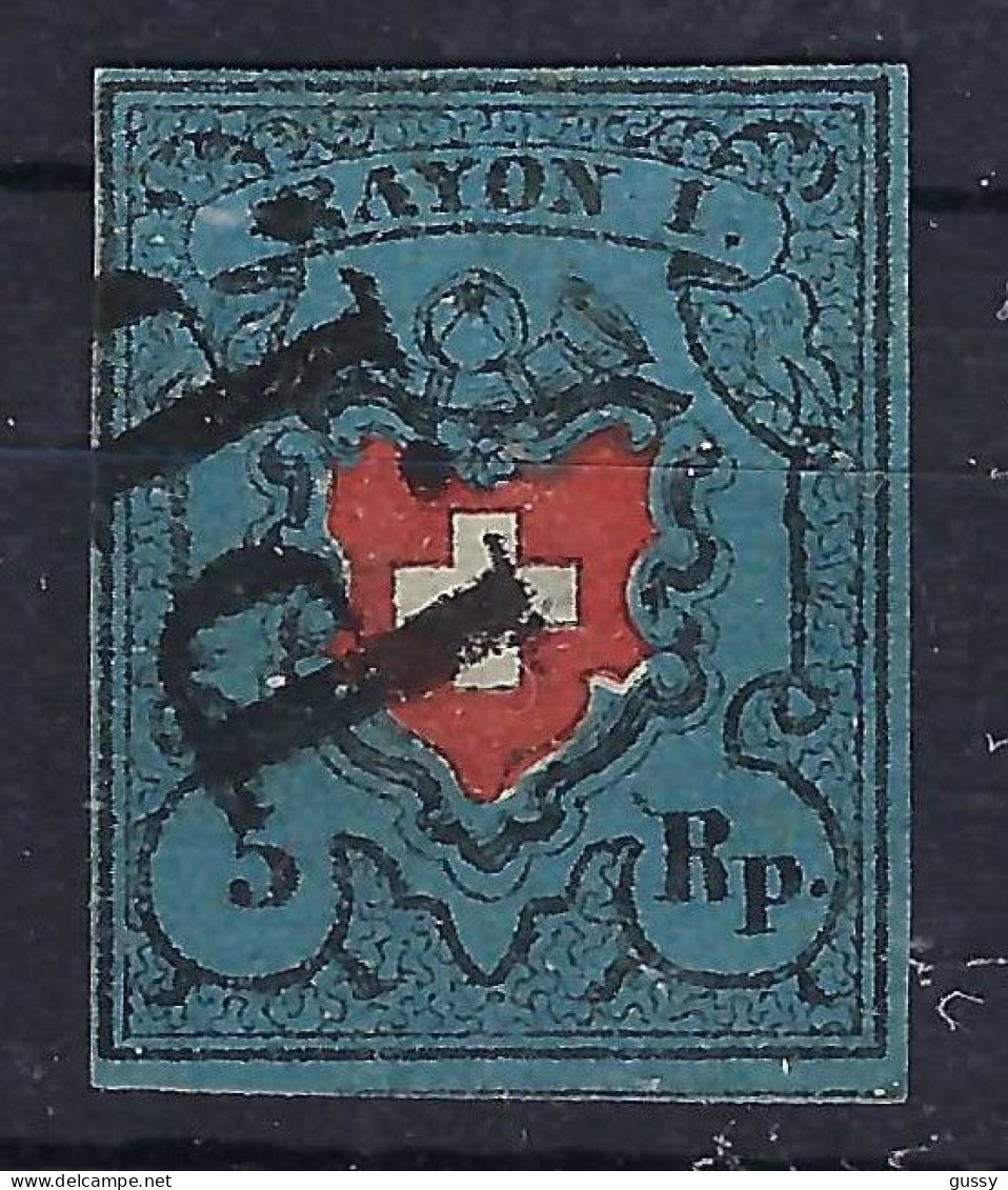 SUISSE Ca.1850: Le "5 Rp. Bleu Foncé Rayon I +encadrée" ZNr. 15Ia, Obl. "PP De Zürich", Très Forte Cote, Attest. "Moser" - 1843-1852 Federal & Cantonal Stamps