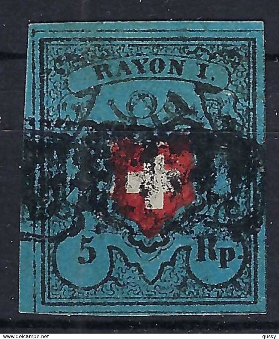 SUISSE Ca.1850: Le "5 Rp. Bleu Foncé Rayon I " ZNr. 15II, Obl. , Très Forte Cote, Attest. "Moser" - 1843-1852 Federal & Cantonal Stamps