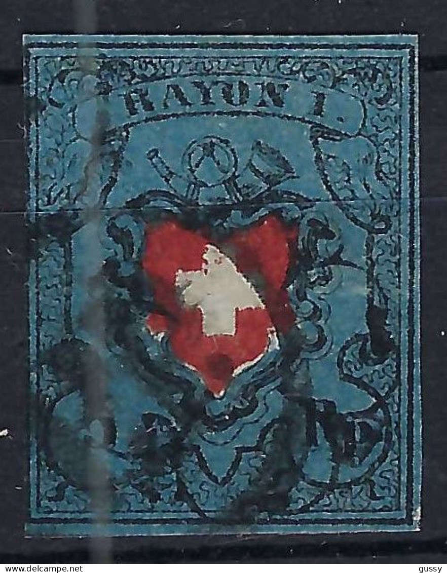 SUISSE Ca.1850: Le "5 Rp. Bleu Foncé Rayon I " ZNr. 15II, Obl. "PP", Très Forte Cote, Attest. "Moser" - 1843-1852 Federal & Cantonal Stamps