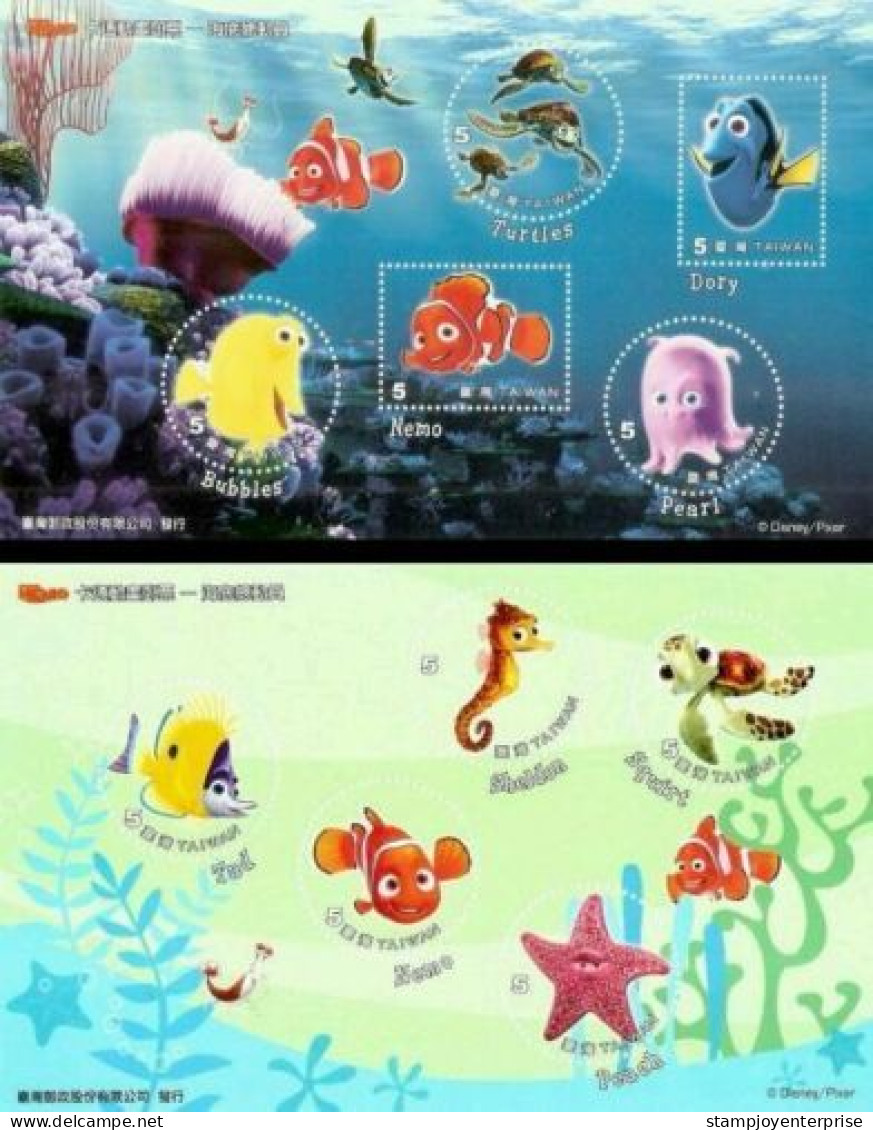 Taiwan Finding Nemo 2008 Cartoon Animation Fish Turtle Marine Life Coral Reef (ms Pair) MNH - Unused Stamps