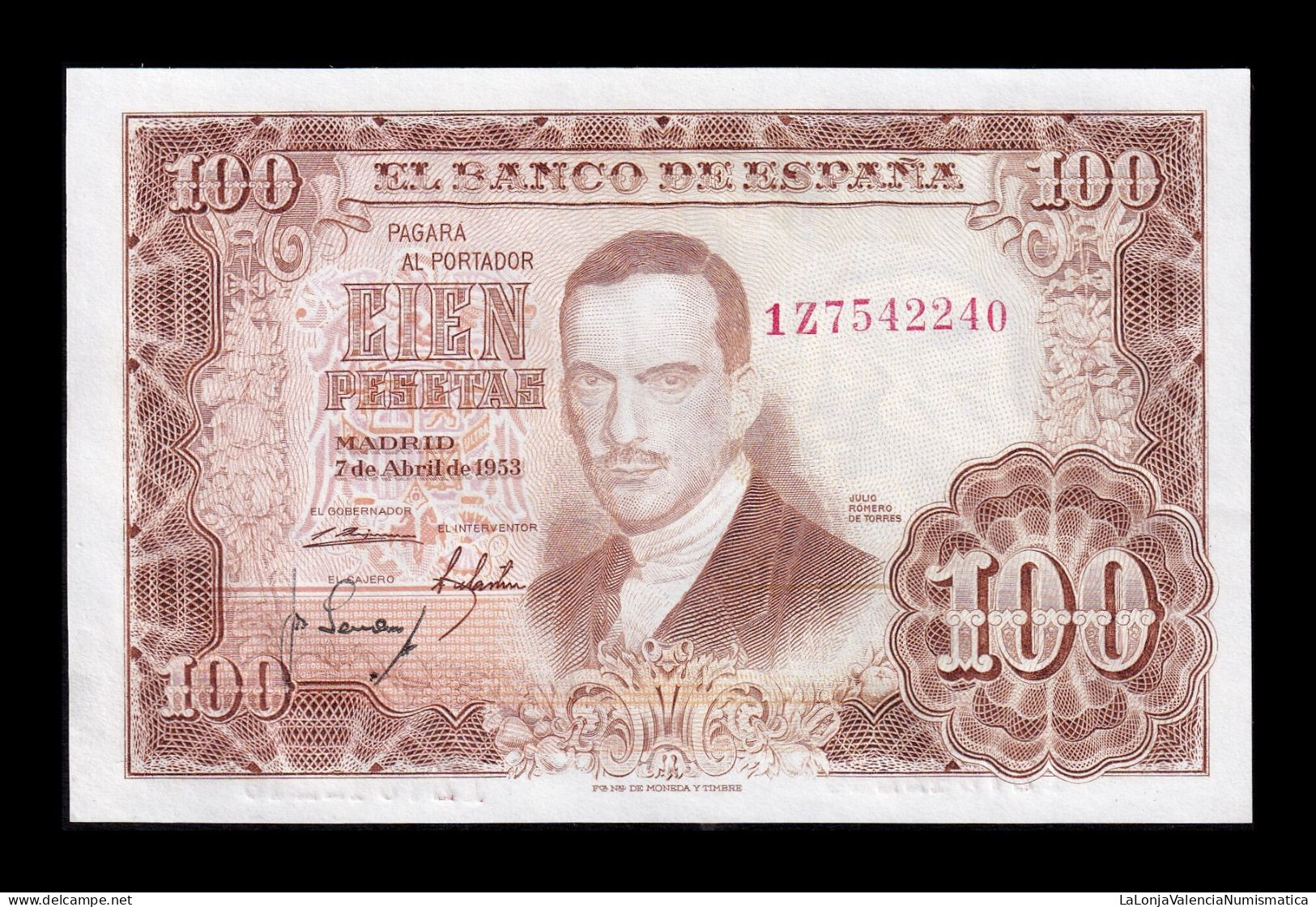 España Spain 100 Pesetas J. Romero De Torres 1953 Pick 145 Serie 1Z Sc Unc - 100 Pesetas