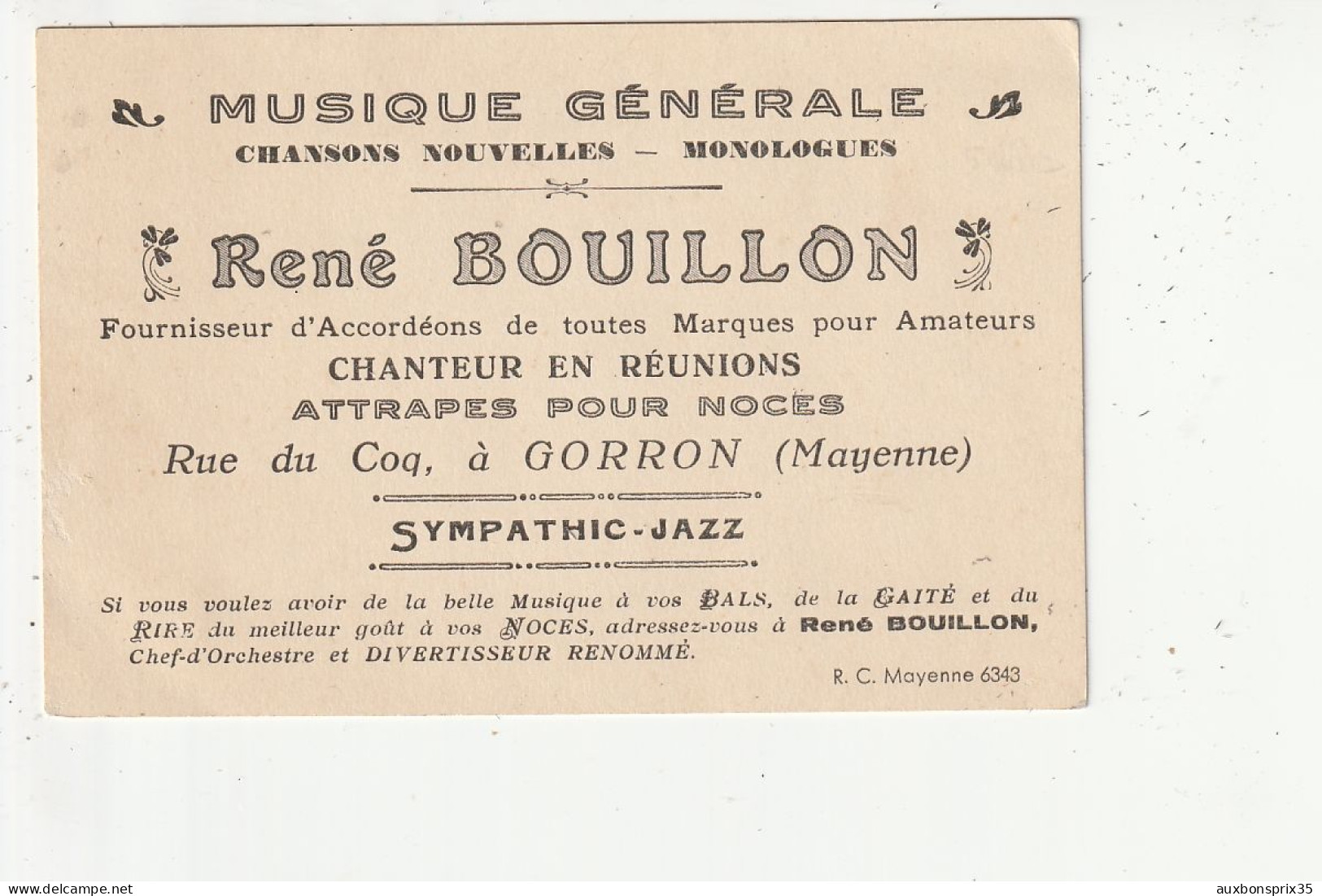 GORRON - CHANTEUR EN REUNIONS - RENE BOUILLON - RUE DU COQ - 53 - Visitekaartjes