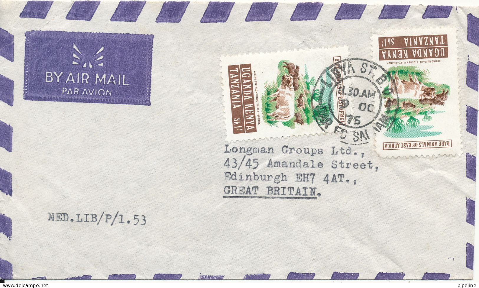 Kenya Uganda Tanzania Air Mail Cover Sent To England 9-10-1975 See The Postmark (1 Of The Stamps Is Damaged) - Kenya, Ouganda & Tanzanie