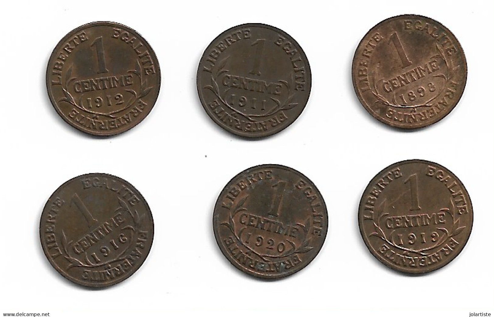 Monnaies France 6 Pieces De 1 CENTIMES 1898/ 1911:12:16:19:20 Plat 2 N0154 - 1 Centime