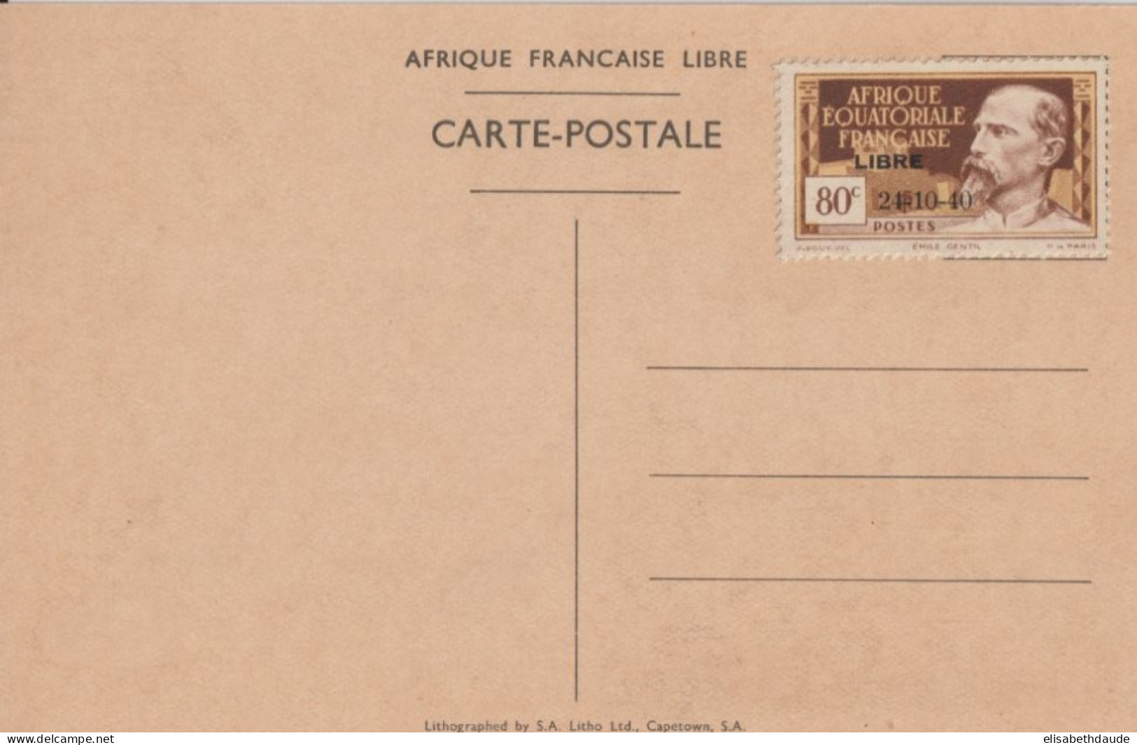 1940 - AEF LIBRE - ARRIVEE GENERAL DE GAULLE ! YVERT 140A VENDUE / CP COMMEMORATIVE - COTE = 25 EUR - Covers & Documents