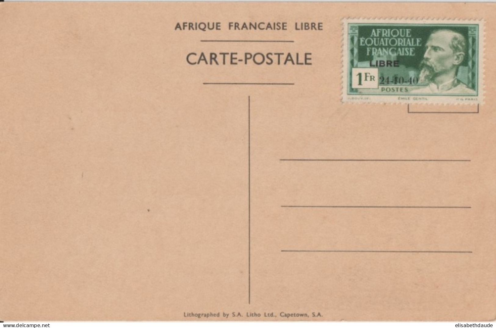 1940 - AEF LIBRE - ARRIVEE GENERAL DE GAULLE ! YVERT 140C VENDUE / CP COMMEMORATIVE - COTE = 25 EUR - Covers & Documents